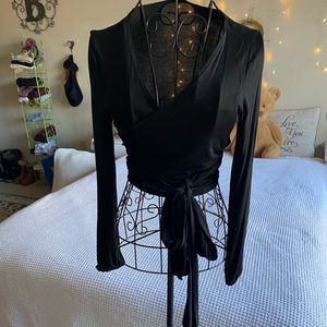 wrap around v neck long sleeve